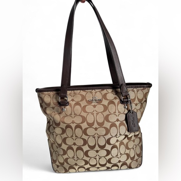 Coach Handbags - Coach Brown Signature Canvas Tote with Dark Leather Trim